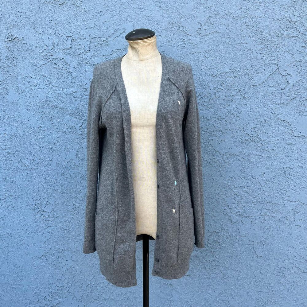 Upcycled Cardigan Cashmere Sweater visible mending Gray